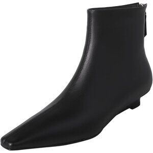 Beauty Cry Ankle Boot Women's Black Leather Square Toe Back Zipper Low Heel